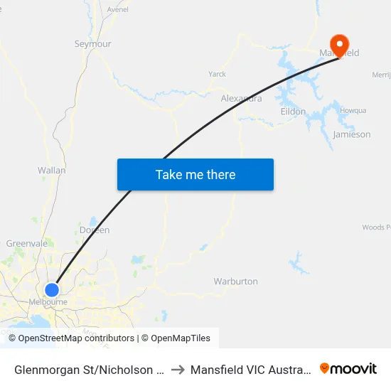 Glenmorgan St/Nicholson St to Mansfield VIC Australia map
