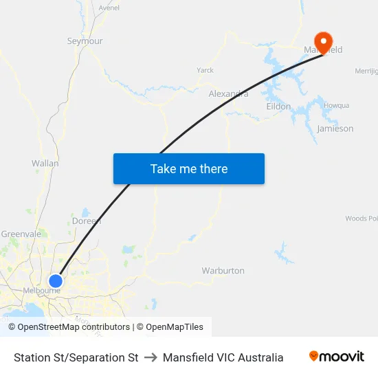 Station St/Separation St to Mansfield VIC Australia map