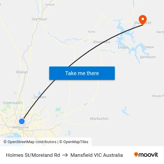 Holmes St/Moreland Rd to Mansfield VIC Australia map
