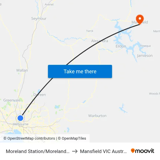 Moreland Station/Moreland Rd to Mansfield VIC Australia map