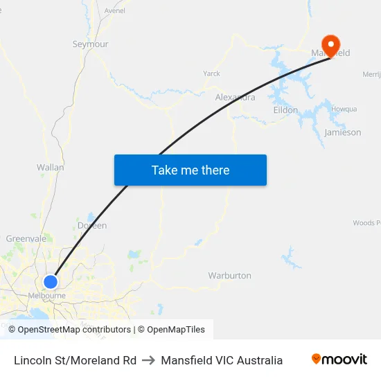 Lincoln St/Moreland Rd to Mansfield VIC Australia map
