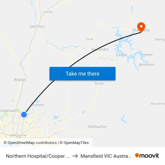 Northern Hospital/Cooper St to Mansfield VIC Australia map