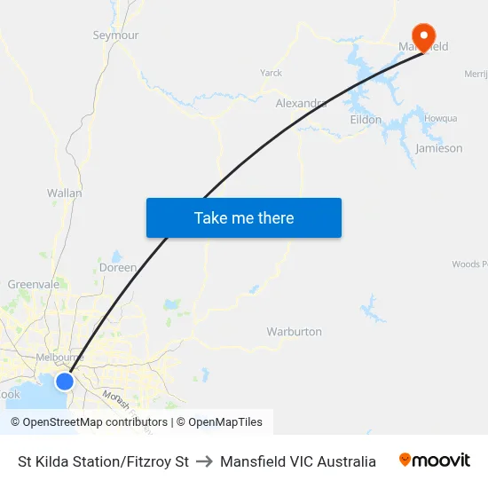 St Kilda Station/Fitzroy St to Mansfield VIC Australia map