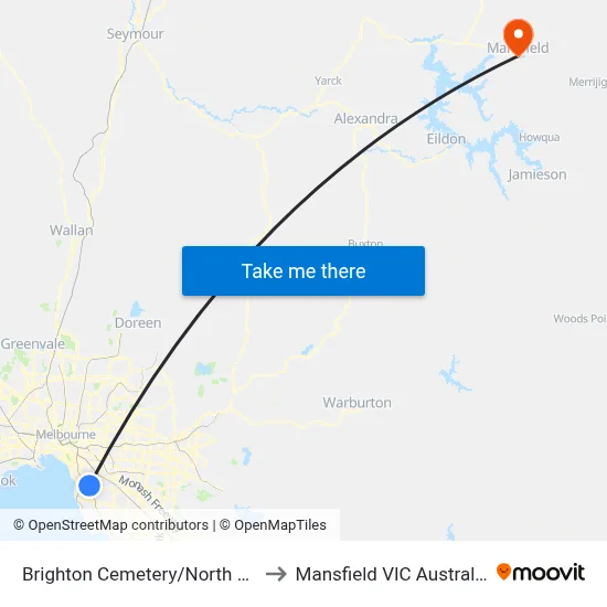 Brighton Cemetery/North Rd to Mansfield VIC Australia map