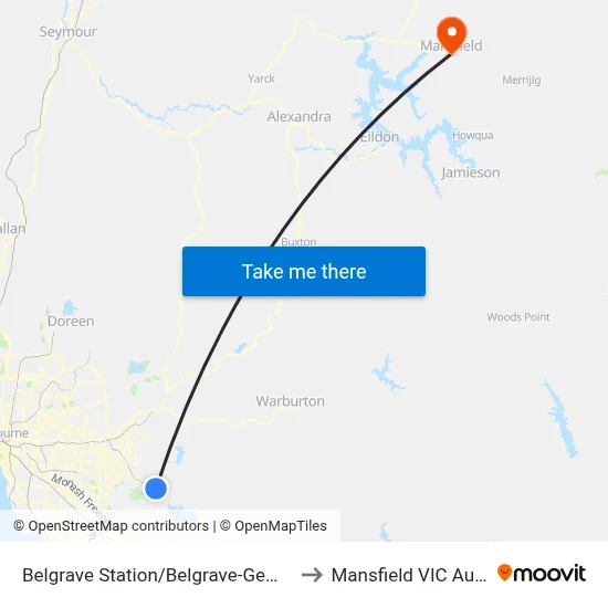Belgrave Station/Belgrave-Gembrook Rd to Mansfield VIC Australia map