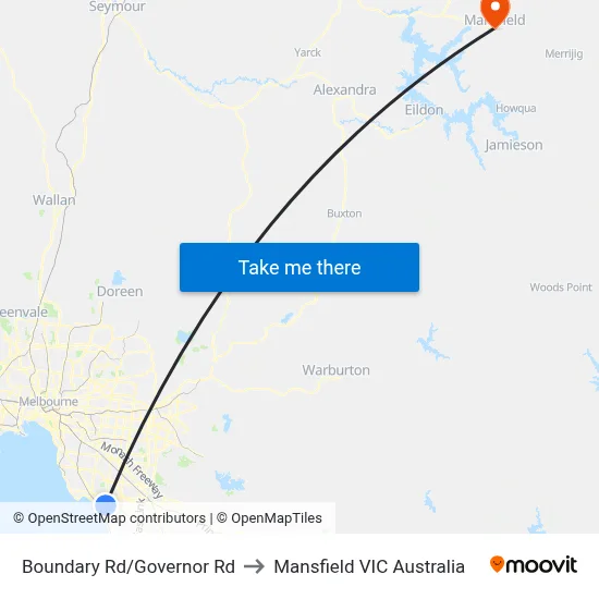 Boundary Rd/Governor Rd to Mansfield VIC Australia map
