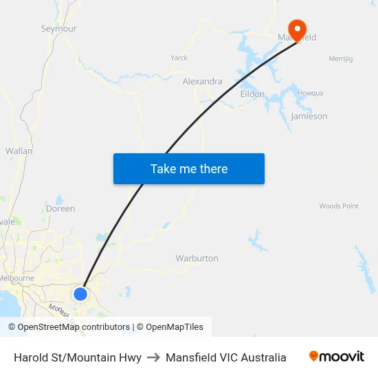 Harold St/Mountain Hwy to Mansfield VIC Australia map