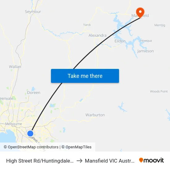 High Street Rd/Huntingdale Rd to Mansfield VIC Australia map