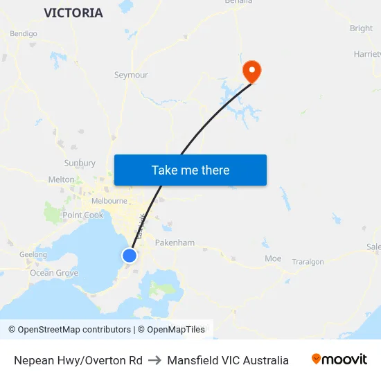 Nepean Hwy/Overton Rd to Mansfield VIC Australia map