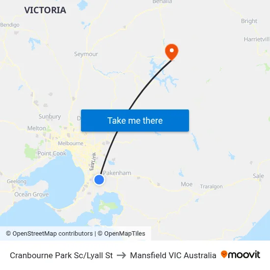 Cranbourne Park Sc/Lyall St to Mansfield VIC Australia map