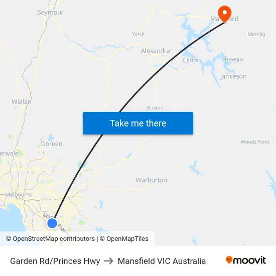 Garden Rd/Princes Hwy to Mansfield VIC Australia map
