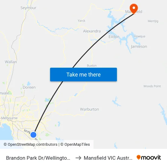 Brandon Park Dr/Wellington Rd to Mansfield VIC Australia map