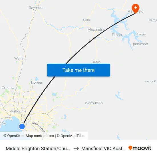Middle Brighton Station/Church St to Mansfield VIC Australia map