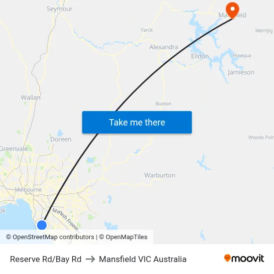 Reserve Rd/Bay Rd to Mansfield VIC Australia map