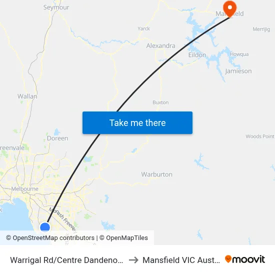 Warrigal Rd/Centre Dandenong Rd to Mansfield VIC Australia map