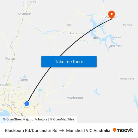 Blackburn Rd/Doncaster Rd to Mansfield VIC Australia map