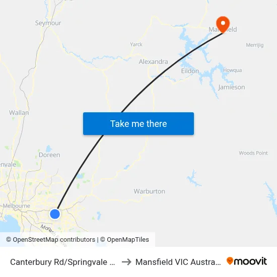 Canterbury Rd/Springvale Rd to Mansfield VIC Australia map