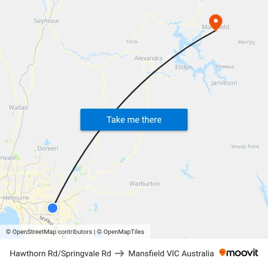 Hawthorn Rd/Springvale Rd to Mansfield VIC Australia map