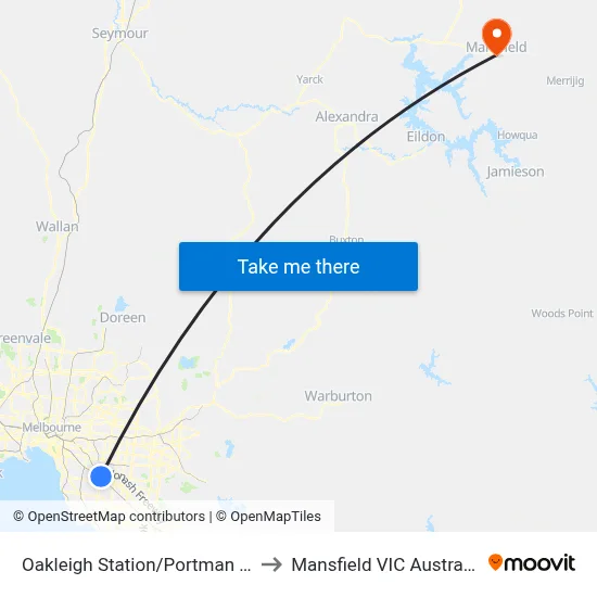 Oakleigh Station/Portman St to Mansfield VIC Australia map