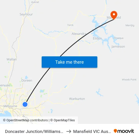 Doncaster Junction/Williamsons Rd to Mansfield VIC Australia map
