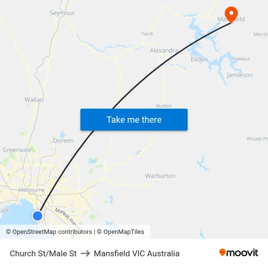 Church St/Male St to Mansfield VIC Australia map