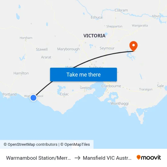 Warrnambool Station/Merri St to Mansfield VIC Australia map
