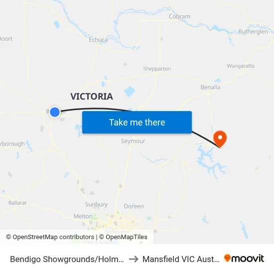Bendigo Showgrounds/Holmes Rd to Mansfield VIC Australia map