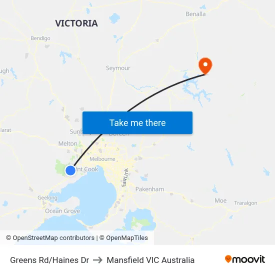 Greens Rd/Haines Dr to Mansfield VIC Australia map