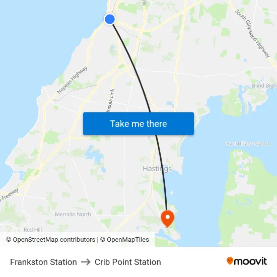 Frankston Station to Crib Point Station map