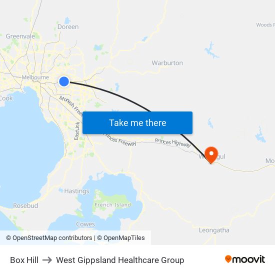 Box Hill to West Gippsland Healthcare Group map