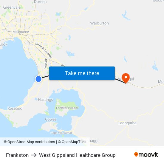 Frankston to West Gippsland Healthcare Group map