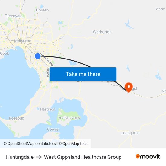 Huntingdale to West Gippsland Healthcare Group map