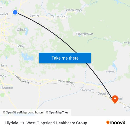 Lilydale to West Gippsland Healthcare Group map