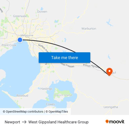 Newport to West Gippsland Healthcare Group map