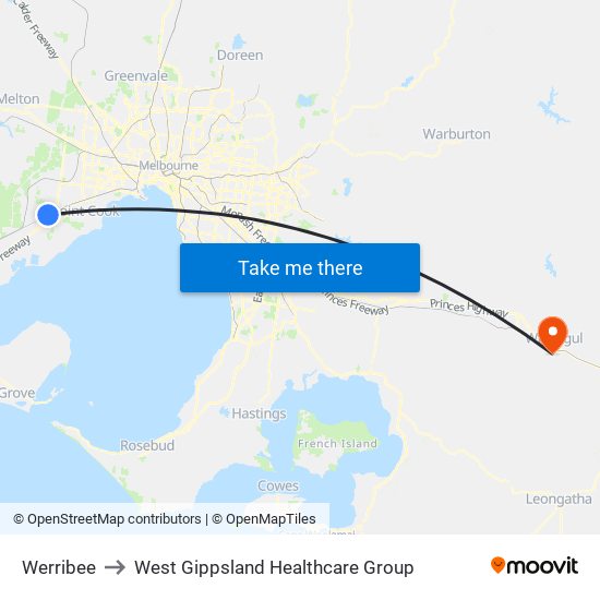Werribee to West Gippsland Healthcare Group map