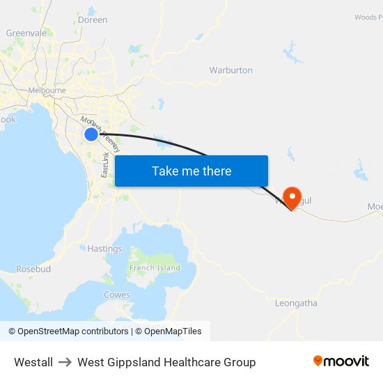 Westall to West Gippsland Healthcare Group map