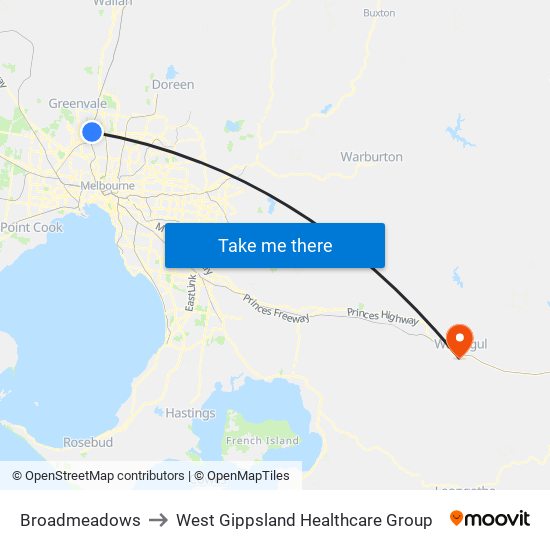 Broadmeadows to West Gippsland Healthcare Group map