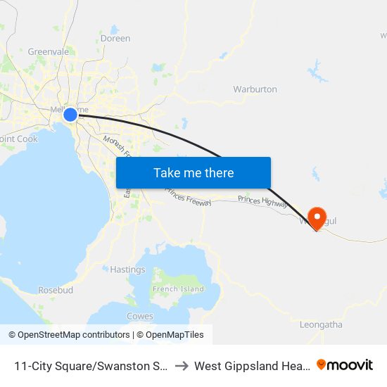 11-City Square/Swanston St (Melbourne City) to West Gippsland Healthcare Group map