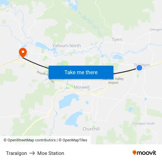 Traralgon to Moe Station map