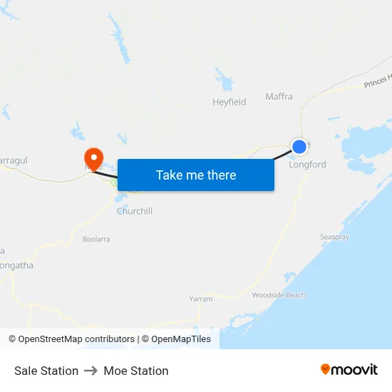 Sale Station to Moe Station map