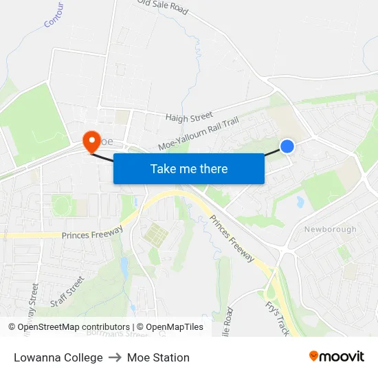Lowanna College to Moe Station map