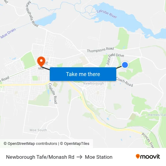 Newborough Tafe/Monash Rd to Moe Station map
