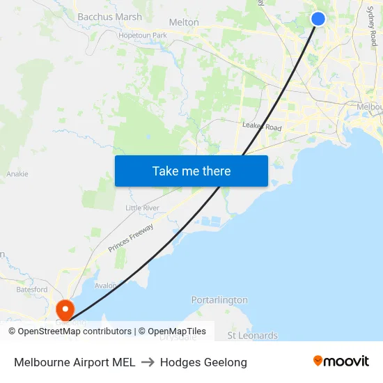 Melbourne Airport MEL to Hodges Geelong map