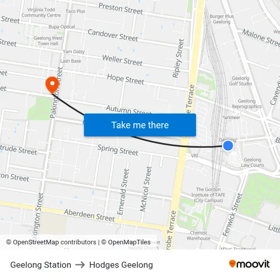Geelong Station to Hodges Geelong map