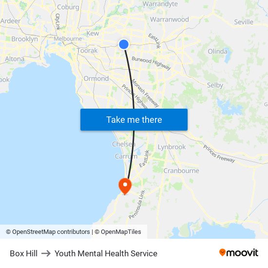 Box Hill to Youth Mental Health Service map