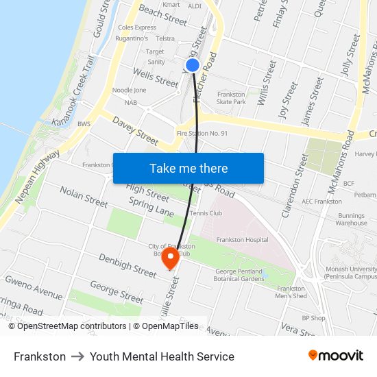 Frankston to Youth Mental Health Service map