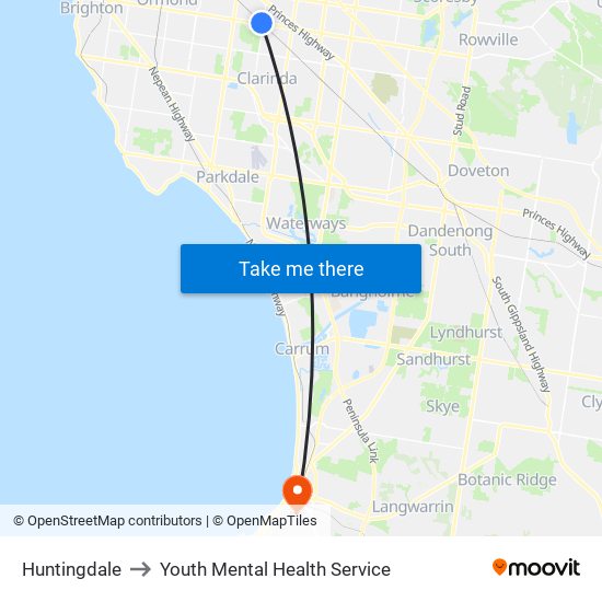 Huntingdale to Youth Mental Health Service map