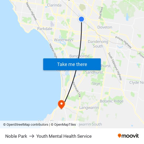 Noble Park to Youth Mental Health Service map