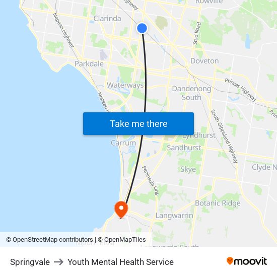 Springvale to Youth Mental Health Service map