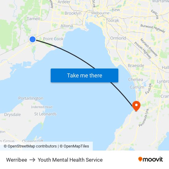 Werribee to Youth Mental Health Service map